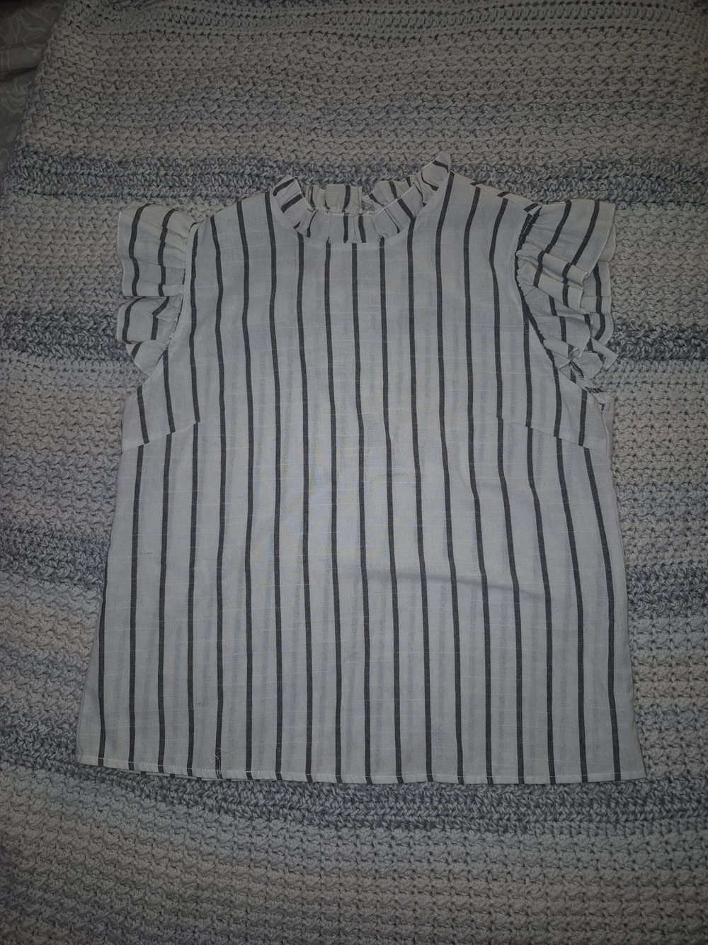 SHEIN Striped Ruffle Neck Blouse - White & Black